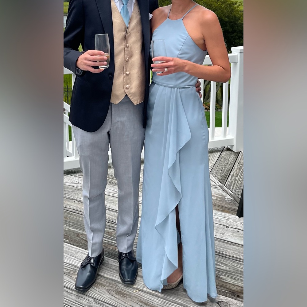 Sleeveless Blue Chiffon Maxi Dress- Size 0 - David’s Bridal Celebrate Studio
